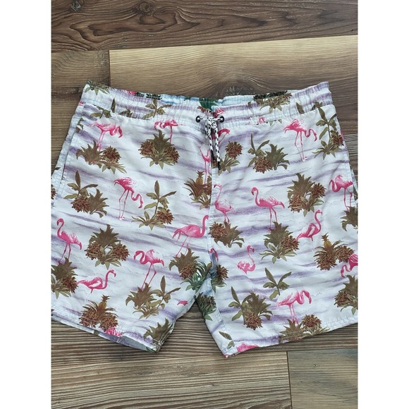 Maui And Sons Swim Shorts Trunks Mens‎ Large Palm Tree Flamingo Lined 412 - Picture 1 of 7
